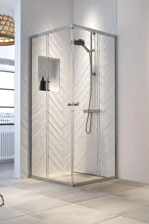 Achetez Aujourd'hui Sealskin Hooked Paroi de douche d’angle en quatre parties avec portes coulissantes 90x90x200 cm, verre de sécurité clair 6 mm avec traitement anticalcaire chrome
