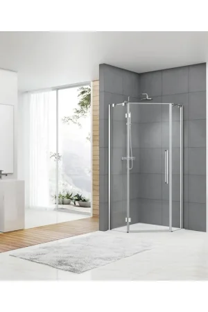 Van Rijn Products ST07 Cabine pentagonale - 98x200cm - verre clair - épaisseur 8mm - incl. barre de stabilisation - largeur de porte 63.6cm - chrome Vente Flash