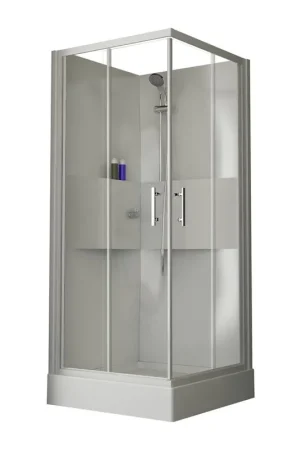 Commander Maintenant Nemo Start Lilou cabine de douche entrée d‘angle 90x90cm avec portes coulissantes avec receveur de douche acrylique blanc profilé et verre transparent