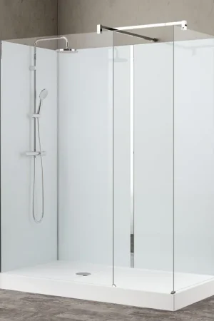 Expédition Rapide Nemo Stock Vidrio paroi de douche à l‘italienne - 160x80x195cm - paroi arrière blanche - receveur de douche gris inclus - avec garniture - blanc/chrome