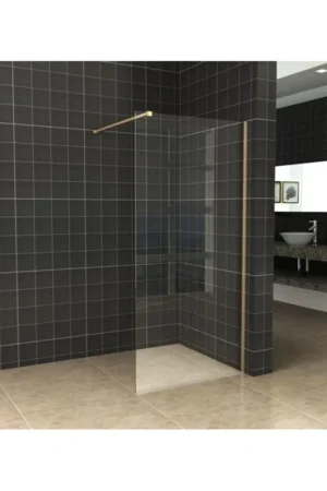 Wiesbaden Slim douche à l‘italienne avec profilé en laiton et barre de stabilisation 120x200cm verre Nano clair 8mm Certifié