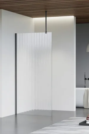 Vente Directe Fortifura Galeria Douche à l‘italienne - 110x200cm - Verre nervuré - Bras plafond - Gunmetal brossé (anthracite)