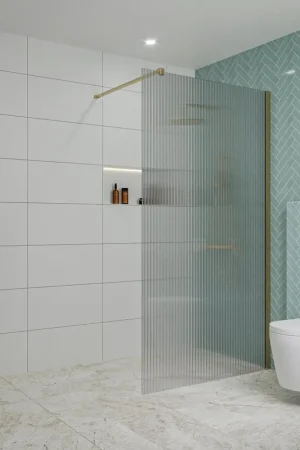 Vente Directe Fortifura Galeria Douche à l‘italienne - 110x200cm - verre nervuré - Laiton brossé