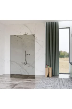 Vente Directe Fortifura Galeria Douche à l‘italienne - 120x200cm - Fumé - anticalcaire - verre de sécurité 8mm - bras muraux - Inox brossé