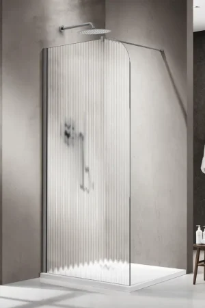 Vente Flash Fortifura Galeria Paroi de douche à l’italienne - 90x200cm - paroi en verre arrondie - gauche - verre nervuré - barre de fixation murale - gunmetal brossé PVD