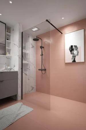 Vente Directe Adema Dawn Douche à l‘italienne - 90x200cm - profil mural - barre de stabilisation - verre clair - noir mat