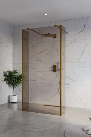 Acheter En Ligne Fortifura Galeria Douche à l‘italienne - 100x200cm - verre fumé - anticalcaire - verre de sécurité 8mm - 2 parois latérales 30cm - avec bras muraux et profilés d‘angle - Cuivre brossé