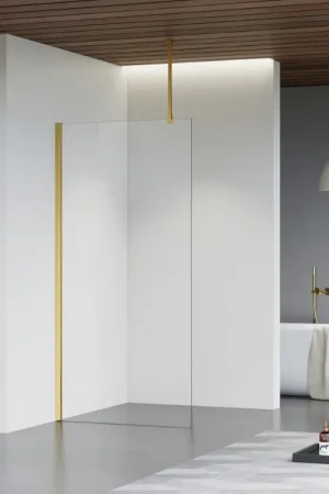 Achat Immédiat Fortifura Galeria Douche à l‘italienne - 90x200cm - Clair - Bras plafond - Laiton Brossé(Doré)