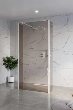 Acheter En Ligne Fortifura Galeria Douche à l‘italienne - 100x200cm - verre fumé - anticalcaire - verre de sécurité 8mm - 2 parois latérales 30cm - avec bras muraux et profilés d‘angle - Blanc mat