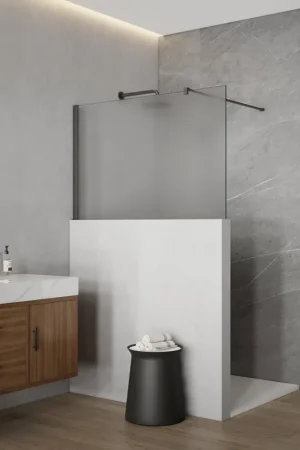 Usine Directe Fortifura Galeria Douche à l‘italienne mi-hauteur - 110x80cm - verre mat - 8mm - nano - avec profil et barre de renfort - Gunmetal brossé PVD