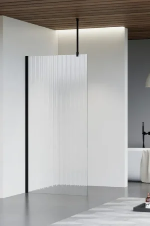 Usine Directe Fortifura Galeria Douche à l‘italienne - 50x200cm - Verre nervuré - Bras plafond - Noir mat