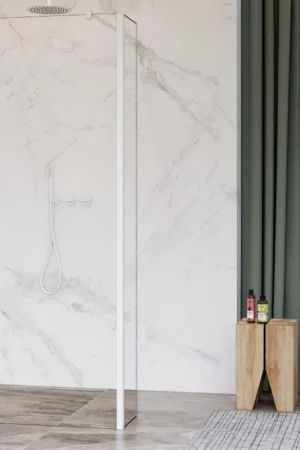 Vente Directe Fortifura Galeria Paroi latérale - 40x200cm - verre clair - 8mm - avec profilé d‘angle - Blanc mat