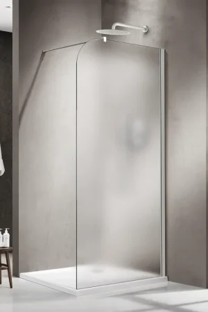 Vente Flash Fortifura Galeria Paroi de douche à l‘italienne - 90x200cm - paroi arrondie - droite - verre mat - barre de fixation murale - blanc mat