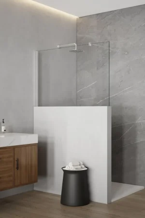 Affaire À Saisir Fortifura Galeria Douche à l‘italienne mi-hauteur - 110x80cm - verre clair - 8mm - nano - avec profil et barre de renfort - Inox brossé PVD (inox)