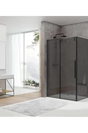 Van Rijn Products ST06 Paroi murale - 98,5x200cm - verre fumé - épaisseur 8mm - pour cabine d‘angle - noir Prix Bas