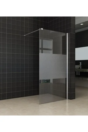 Wiesbaden Comfort Douche à l‘italienne 1200 x 2000 x 10 mm verre clair nano avec bande centrale en verre dépoli/chrome Certifié