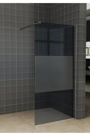 Wiesbaden Slim Douche à l’italienne 90x200cm Verre nano 8mm partiellement verre fumé mat noir mat Paiement Sécurisé