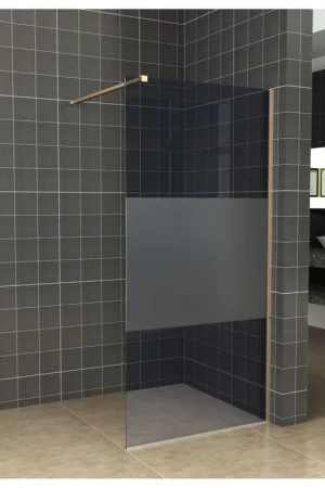 Wiesbaden Slim Douche à l‘italienne 100x200cm verre nano 8mm partiellement verre fumé mat laiton Dernière Chance