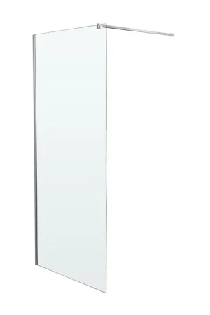 Wiesbaden Slim Douche à l‘italienne avec profilé en inox et barre de stabilisation 90x200cm verre clair 8mm Offre Spéciale
