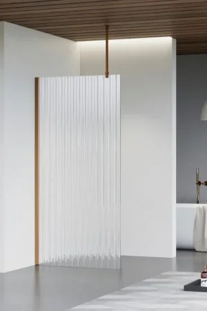 Vente Flash Fortifura Galeria Douche à l‘italienne - 90x200cm - Verre nervuré - Bras plafond - Cuivre brossé