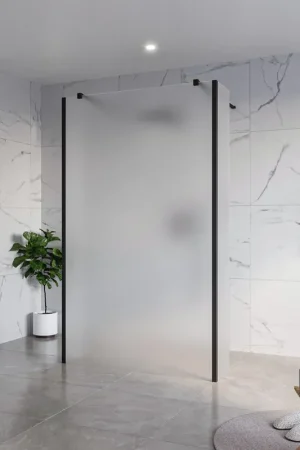 Acheter Direct Fortifura Galeria Douche à l‘italienne - 120x200cm - verre satiné - anticalcaire - verre de sécurité 8mm - 2 parois latérales 40cm - avec bras muraux et profilés d‘angle - Noir mat
