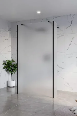 Affaire À Saisir Fortifura Galeria Douche à l‘italienne - 110x200cm - verre satiné - anticalcaire - verre de sécurité 8mm - 2 parois latérales 30cm - avec bras muraux et profilés d‘angle - Noir mat