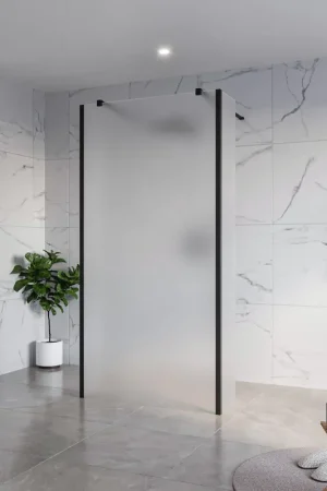 Acheter En Ligne Fortifura Galeria Douche à l‘italienne - 100x200cm - verre satiné - anticalcaire - verre de sécurité 8mm - 2 parois latérales 30cm - avec bras muraux et profilés d‘angle - Noir mat