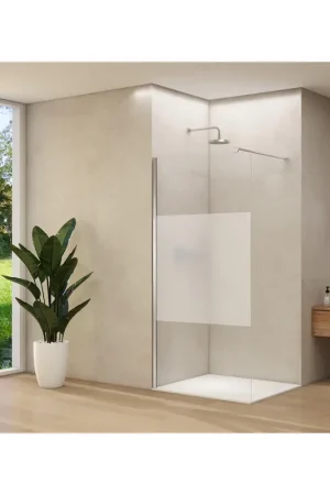 Van Rijn Products ST01 paroi fixe - 118x200cm - verre clair avec bande satinée - - épaisseur 8mm - barre de stabilisation - profil mural - inox brossé Achetez Aujourd'hui