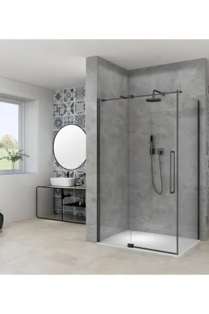 Van Rijn Products ST08 Paroi fixe - 110x200cm - verre transparent - épaisseur 8mm - profilé mural - Noir Prix Promo