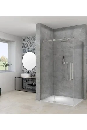 Van Rijn Products ST08 Paroi fixe - 90x200cm - verre transparent - épaisseur 8mm - profil mural - Inox Prix Choc