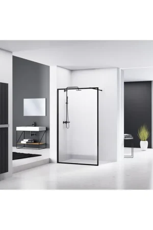 Van Rijn Products ST04 Paroi fixe - 118x200cm - verre transparent - épaisseur 8mm - incl. barre de stabilisation - noir Offre Exclusive