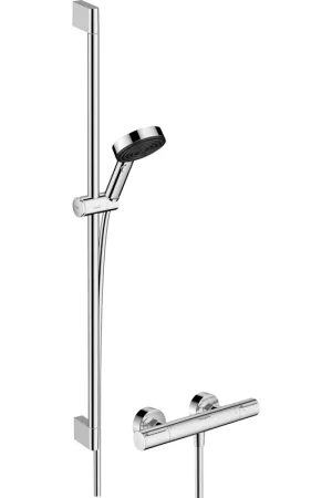 Acheter Direct Hansgrohe Pulsify Select S Set de barre de douche - EcoSmart - douchette à main - mitigeur thermostatique - barre de douche 90 cm - support coulissant - flexible de douche - chrome