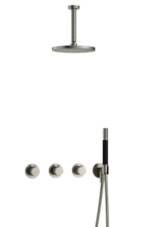 Affaire À Saisir Hotbath Cobber IBS70 Ensemble de douche de tête encastré - bras de plafond 15 cm - douche de tête ronde 20 cm - douchette à main bâton - nickel brossé