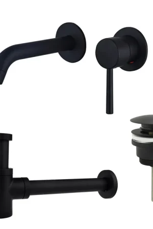 Affaire À Saisir Fortifura Calvi Slim Kit mitigeur lavabo - robinet encastrable - bonde clic clac - siphon design bas - Noir mat