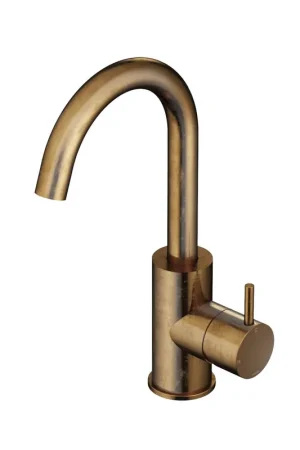 Vente Flash Hotbath Cobber mitigeur de lavabo 27,8 cm avec bec pivotant sans vidage laiton vieilli