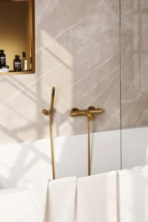 Vente Flash Robinet baignoire Brauer Gold Carving - ensemble de douche - douchette à main 1 fonction - bouton carving - PVD - or brossé