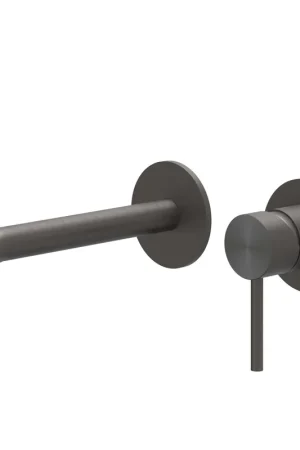 Vente Directe IVY Concord Mitigeur de lavabo - 2 trous - avec partie encastrée - montage mural - bec courbé - coldstart - Inox 316 - noir carbone brossé PVD