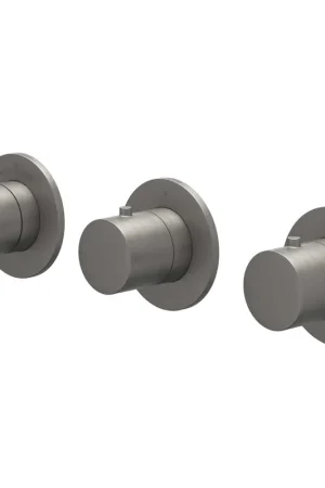 Acheter En Ligne IVY Bond Partie apparente - pour mitigeur thermostatique encastré - 2 robinets d‘arrêt - symmetry - rosaces rondes - noir métal brossé PVD