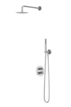 Vente Directe IVY Bond Ensemble de douche de tête - encastré - inverseur d‘arrêt 2 voies - bras de plafond 30 cm - pomme de douche principale medium ronde 20 cm - support avec sortie - flexible de douche 150 cm - douchette à main bâton - Chrome