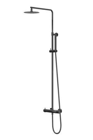 Achat Immédiat IVY Bond Ensemble de douche à effet pluie - montage en saillie - pomme de douche principale moyenne 20 cm - douchette à main modèle barre Noir chrome PVD