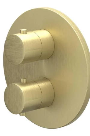 Bon Marché IVY Bond Partie apparente - pour mitigeur thermostatique encastré - 1 robinet-vanne séparé - rosace ronde - Or mat brossé PVD