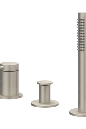 Usine Directe IVY Bond Combinaison pour rebord de baignoire - 3 voies - mitigeur - douchette extractible - sans bec - Nickel brossé PVD