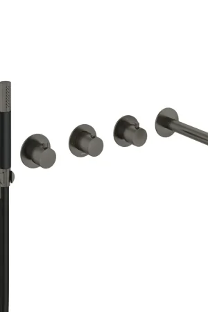 Vente Directe Hotbath Cobber Mitigeur thermostatique de bain encastré avec 2 robinets darrêt avec bec vieux fer