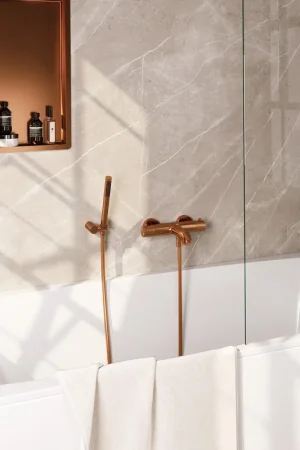 Achat Immédiat BRAUER Stripe Mitigeur thermostatique de douche - SET 03 - apparent - support mural - douchette à barre - flexible de douche - cuivre brossé PVD