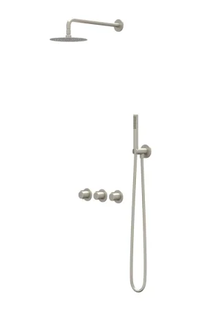 Achetez Aujourd'hui IVY Pact Ensemble de douche de pluie - encastré - symmetry - 2 robinets d‘arrêt - bras de plafond 15cm - tête de douche slim 30cm - barre de douche avec sortie - flexible de douche 150cm - douchette satin spray - Nickel brossé PVD