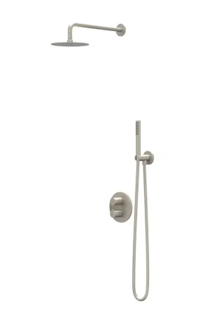 Achat Immédiat IVY Pact Ensemble de douche pluie - encastré - inverseur-arrêt 2 voies - bras mural 40 cm - grande pomme de douche slim ronde 20 cm - barre de douche avec sortie - flexible de douche 150 cm - douchette satin spray - nickel brossé PVD