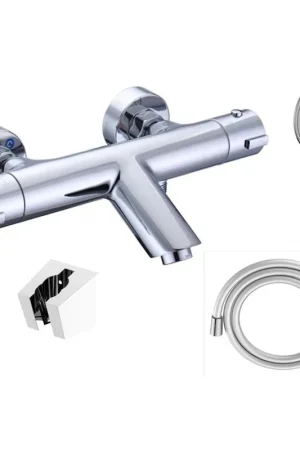 Adema Sparkle 2.0 mitigeur thermostatique bain/douche - douchette à main - 3 fonctions - avec support - flexible de douche inclus - chromé Paiement Sécurisé