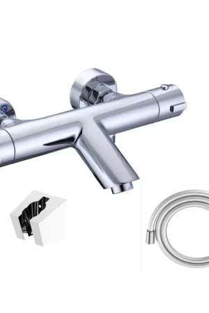 Adema Sparkle Robinet de douche/bain thermostatique avec douchette stick et support avec flexible chrome Promotion Saisonnière