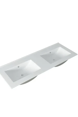 Retour Gratuit Saniclass Vygo Meuble lavabo - 121x2x46cm - trop-plein - 2 vasques - 0 trous de robinet - céramique - blanc