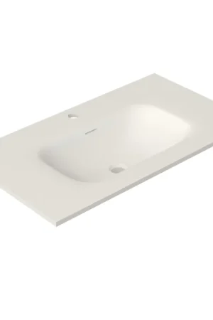 Saniclass Flow Vasque à poser sur meuble - 81x46x1.5cm - trop-plein - 1 cuve au centre - 1 trou de robinet - solid surface blanc mat Paiement Sécurisé